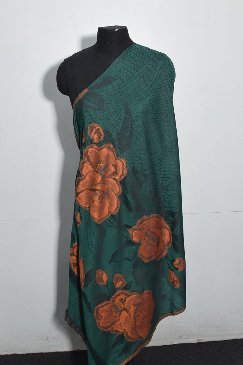 Pashmina Woven Jacquard Shawl Available In Green, Beige, Orange And Turquoise