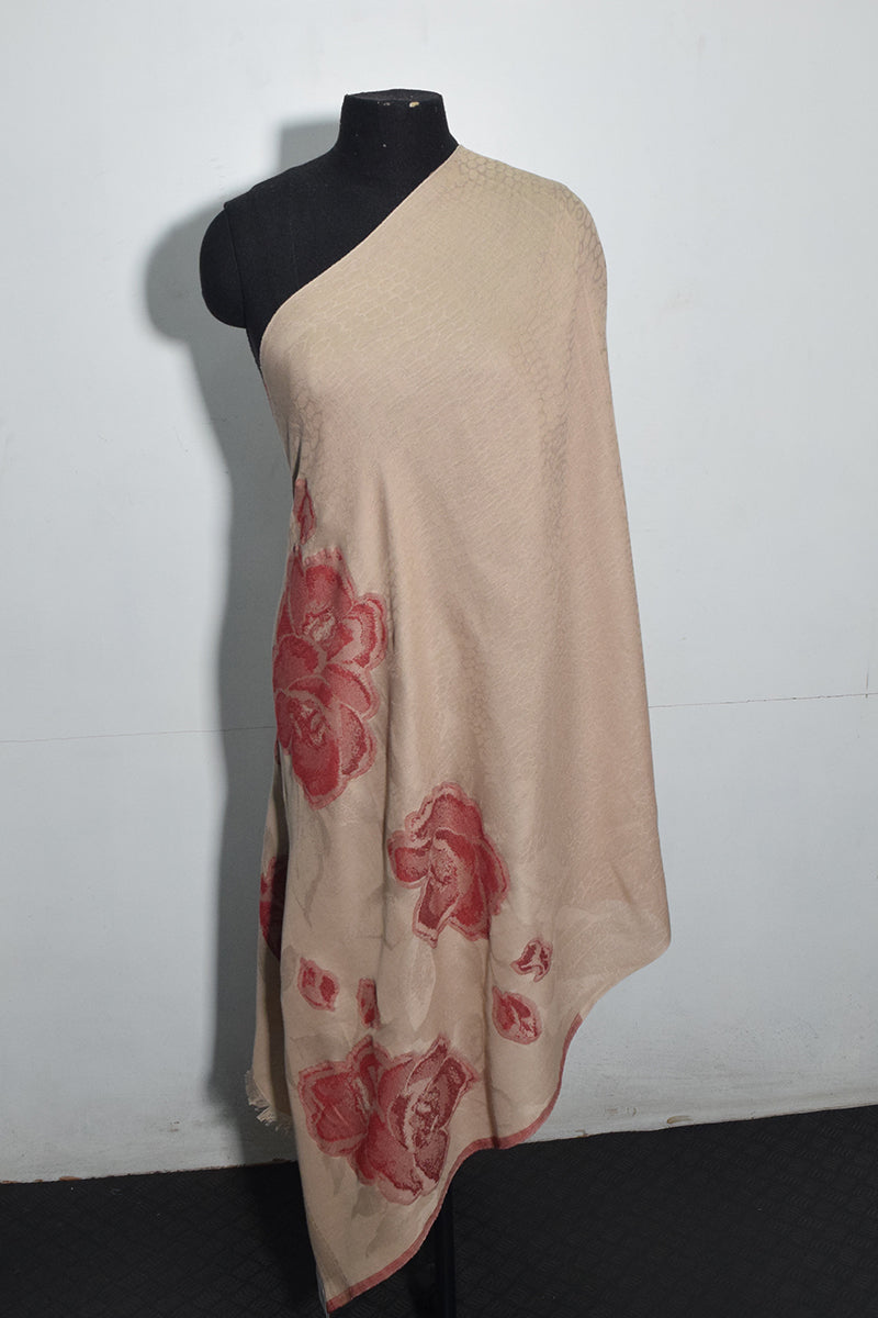 Pashmina Woven Jacquard Shawl Available In Grey, Beige, Red And Turquoise