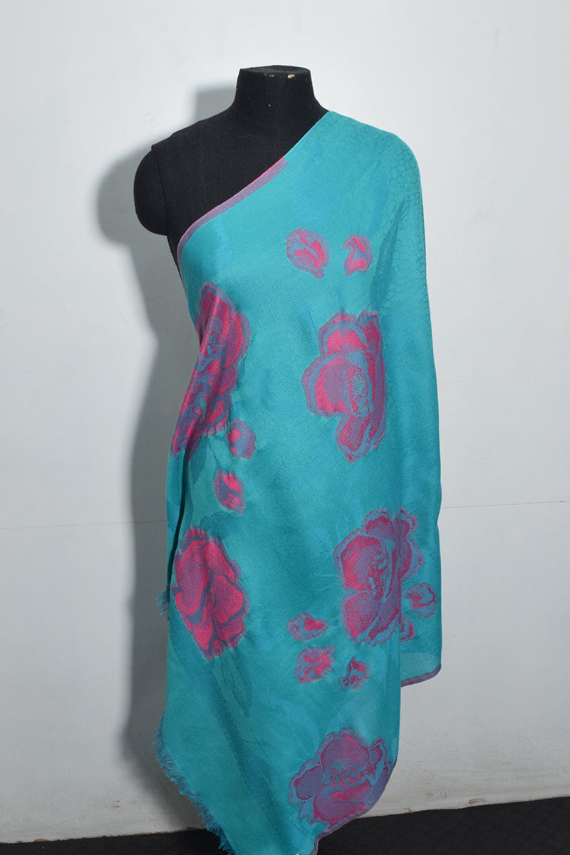 Pashmina Woven Jacquard Shawl Available In Grey, Beige, Red And Turquoise