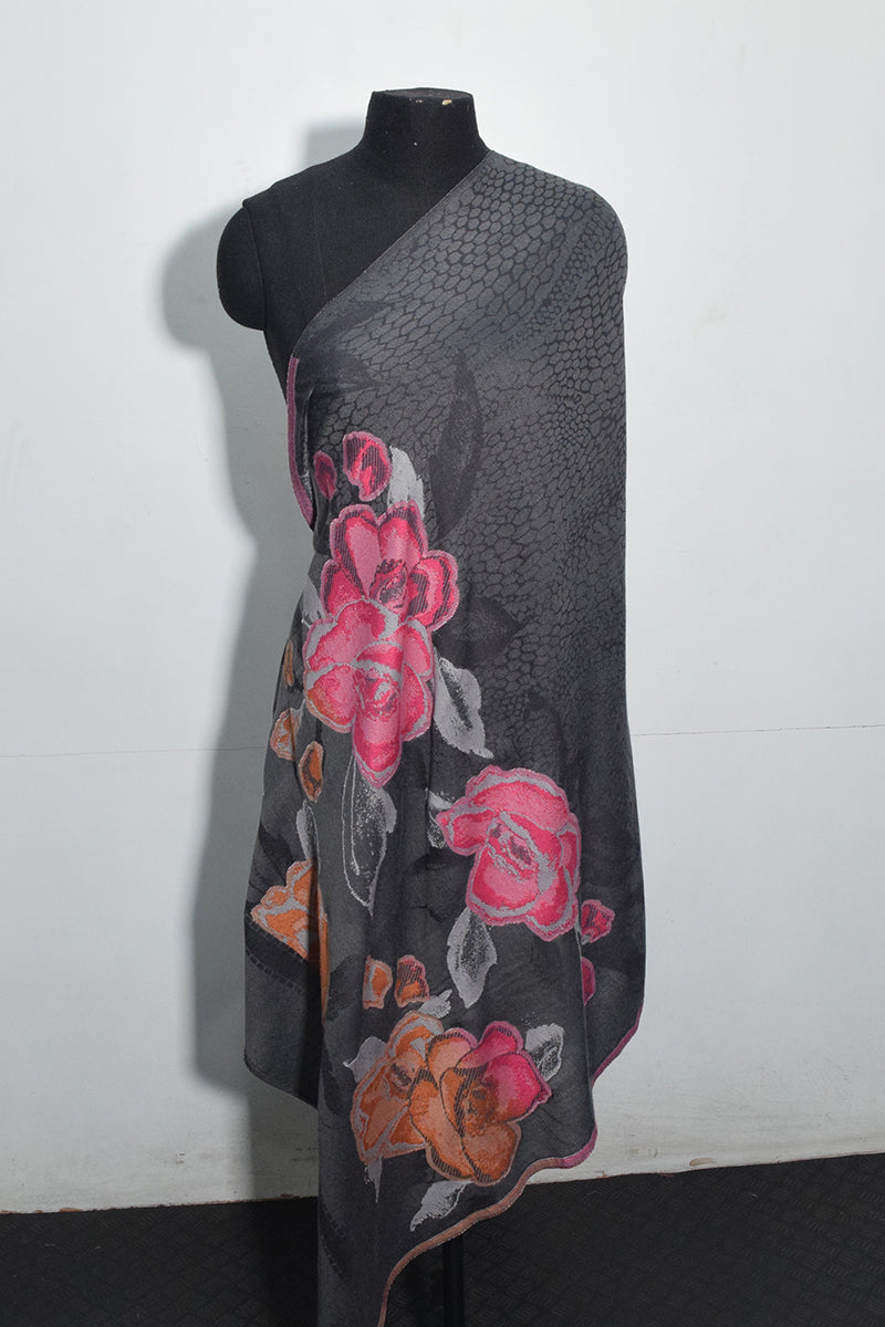 Pashmina Woven Jacquard Shawl Available In Grey, Beige, Red And Turquoise