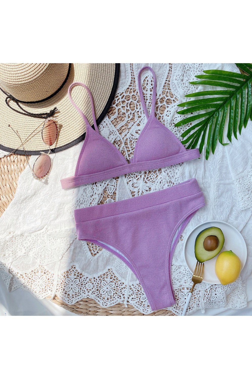 Spaghetti Strap Ribbed Bikini Set