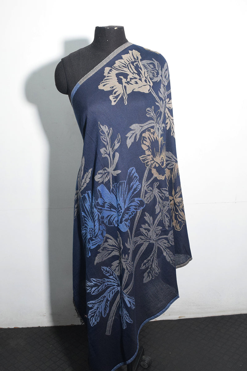 Pashmina Woven Jacquard Shawl Available In Navy Blue And Turquoise