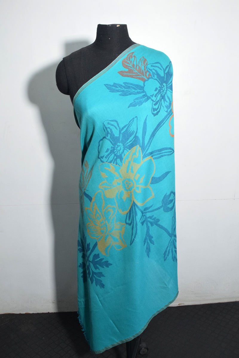 Pashmina Woven Jacquard Shawl Available In Navy Blue And Turquoise