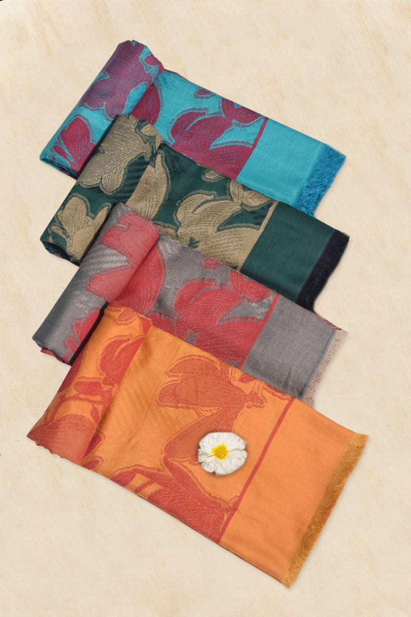 Pashmina Woven Jacquard Shawl Available In Green, Beige, Orange And Turquoise