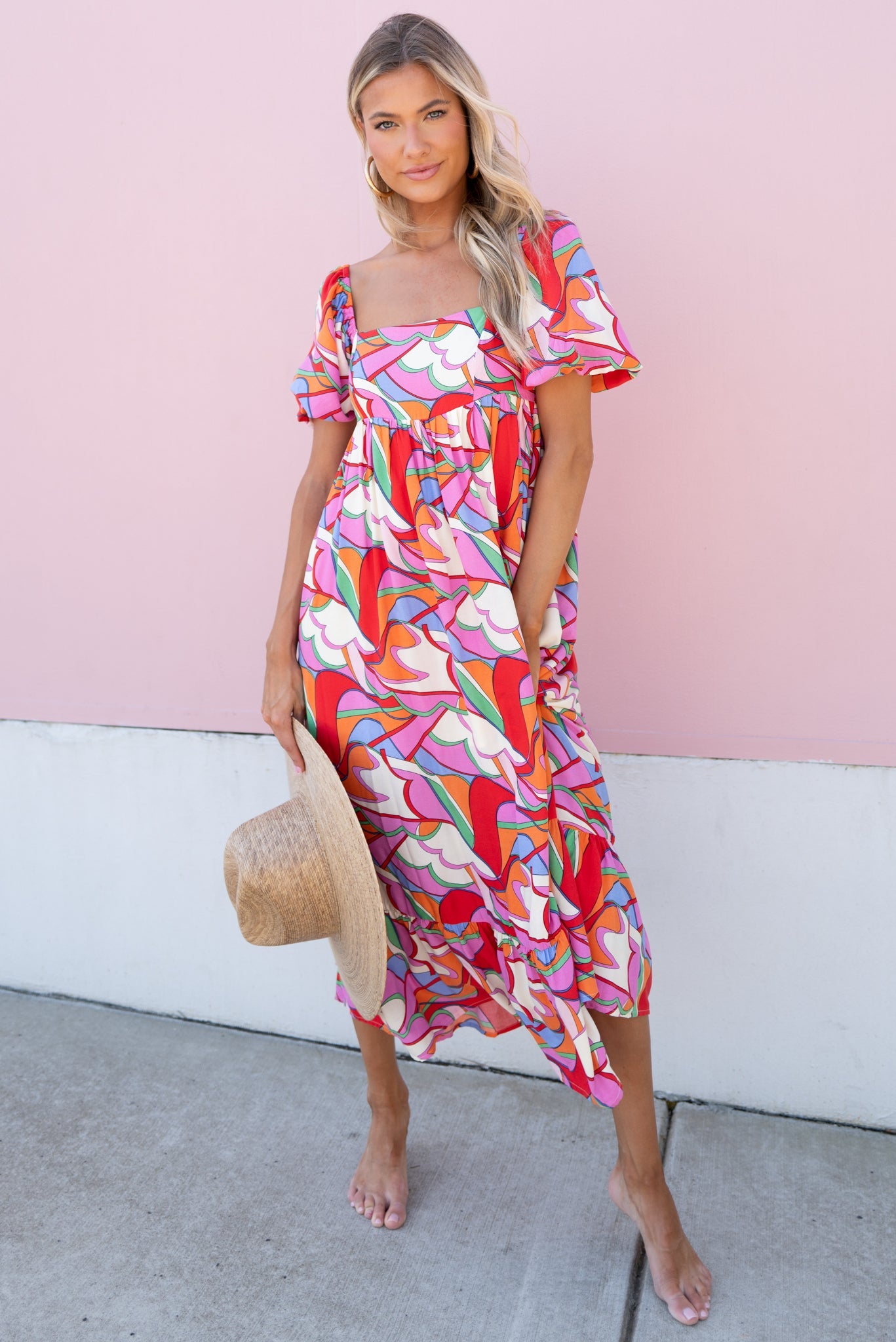 Bundle Of Energy Pink Multi Print Maxi Dress