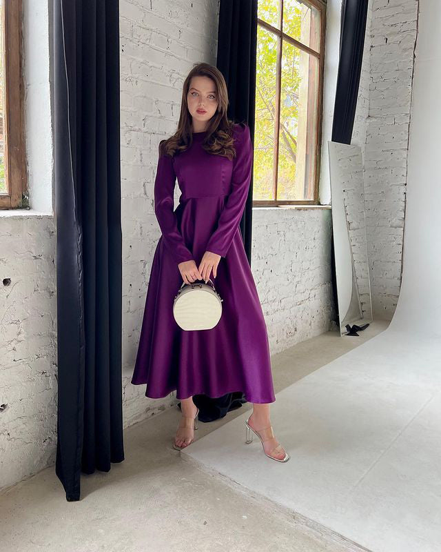 Lillie Mulberry Silk Bat-wing Shoulder Midi Dress