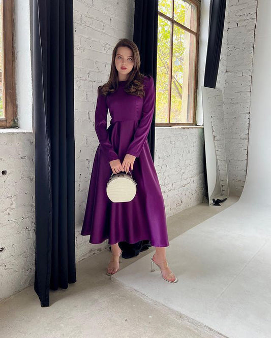 Lillie Mulberry Silk Bat-wing Shoulder Midi Dress