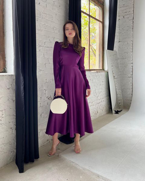Lillie Mulberry Silk Bat-wing Shoulder Midi Dress