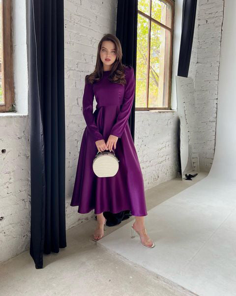 Lillie Mulberry Silk Bat-wing Shoulder Midi Dress