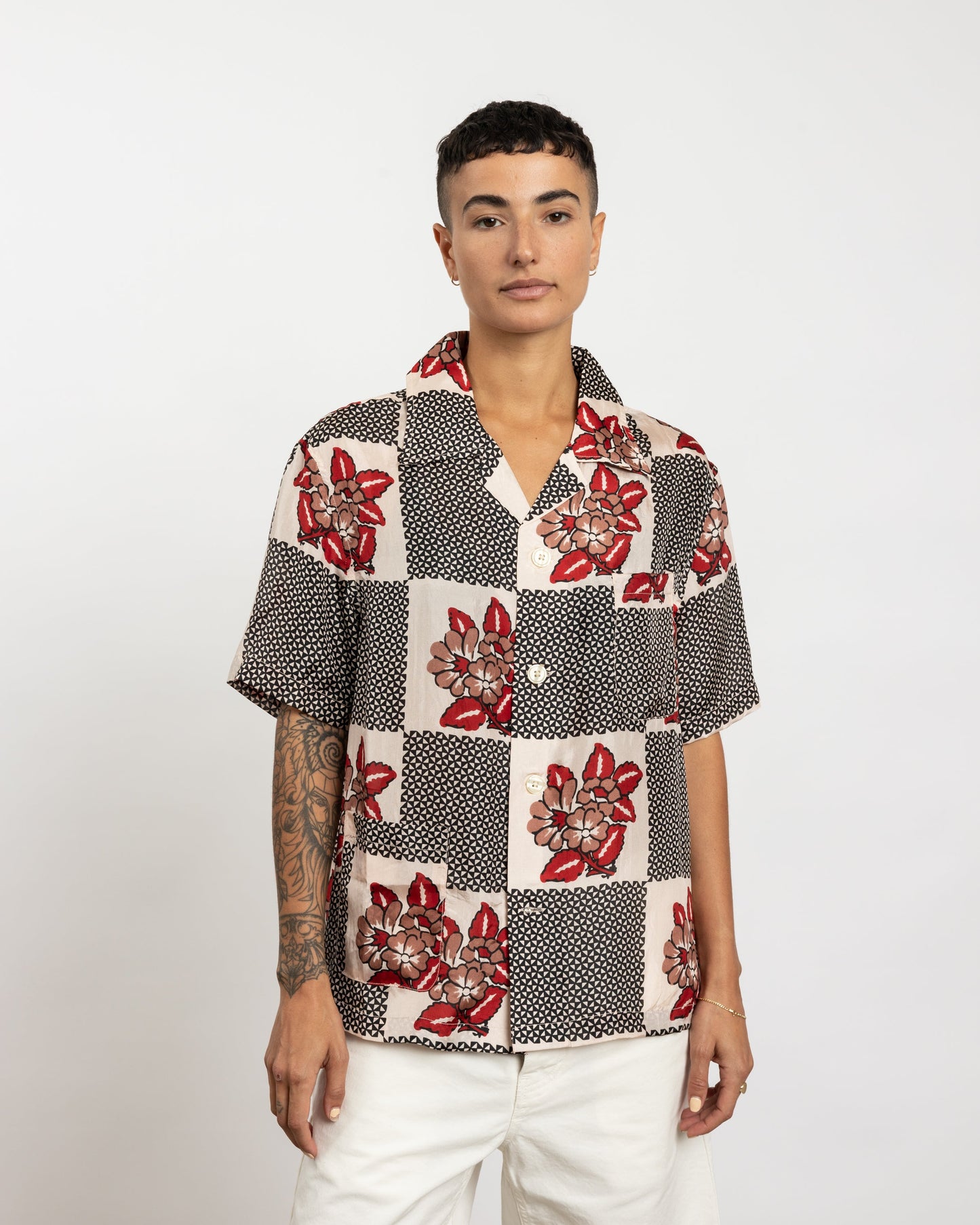 Checker Bloom Short Sleeve Shirt in Blue