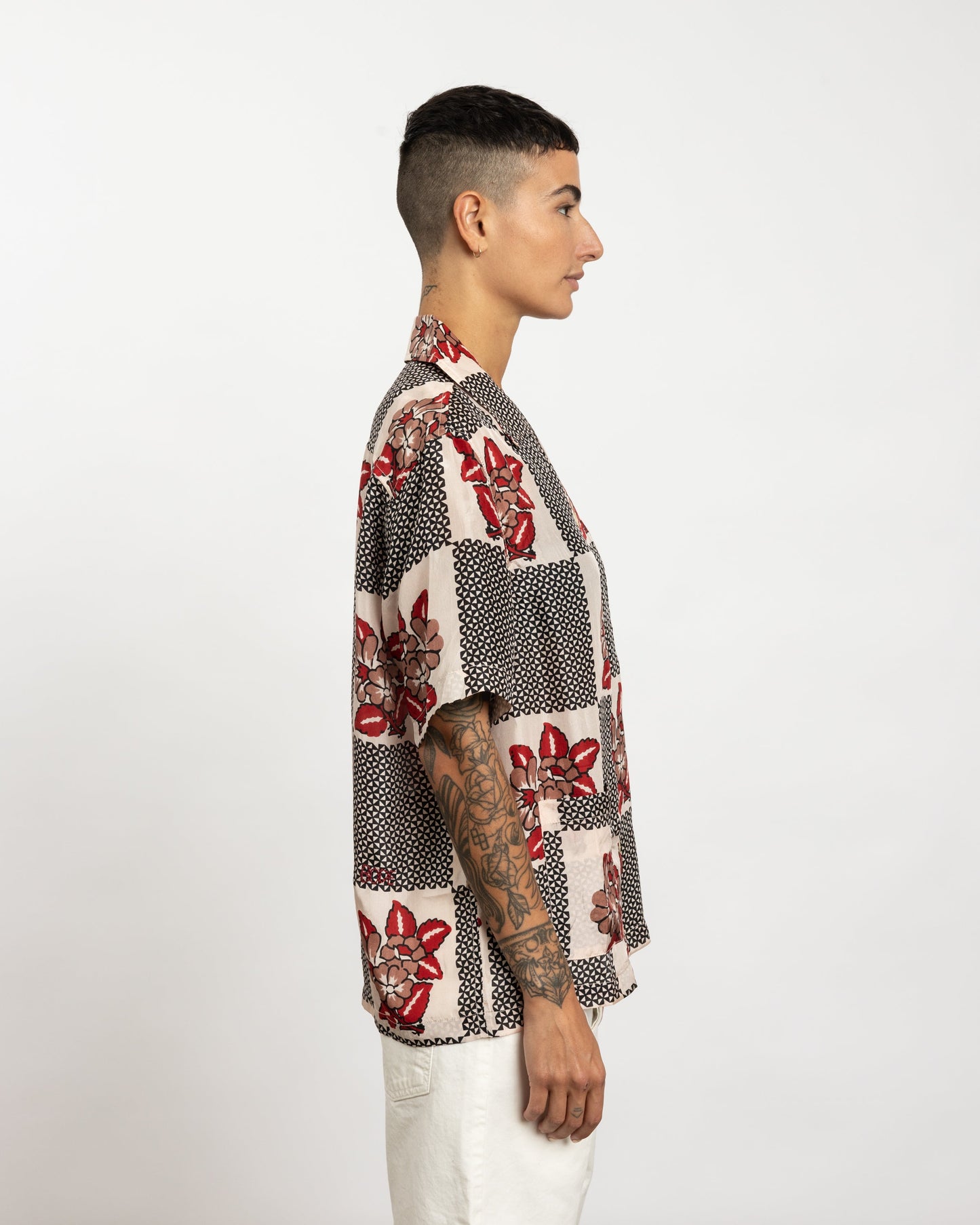 Checker Bloom Short Sleeve Shirt in Blue