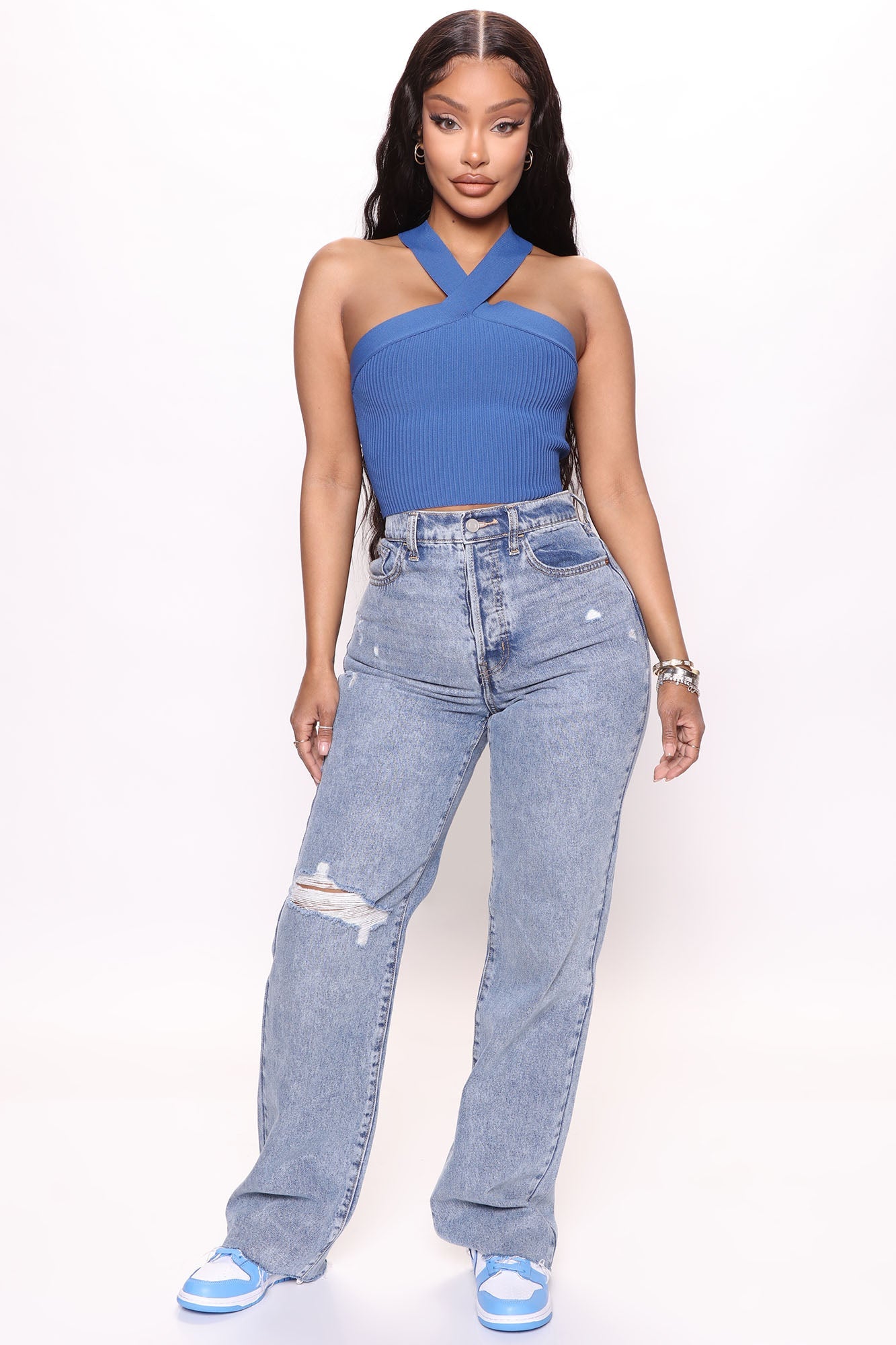 Sculpted To Perfection Halter Sweater Tank - Blue
