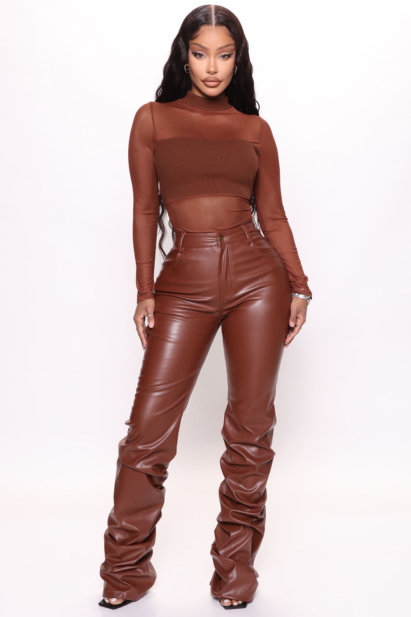 Showing Just A Little Mesh Top - Brown