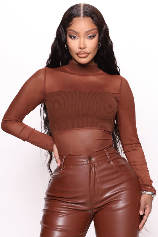 Showing Just A Little Mesh Top - Brown