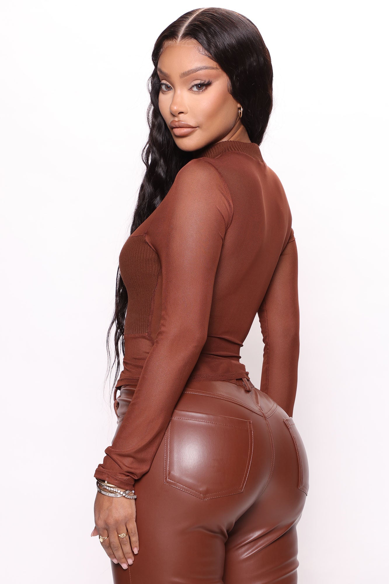 Showing Just A Little Mesh Top - Brown