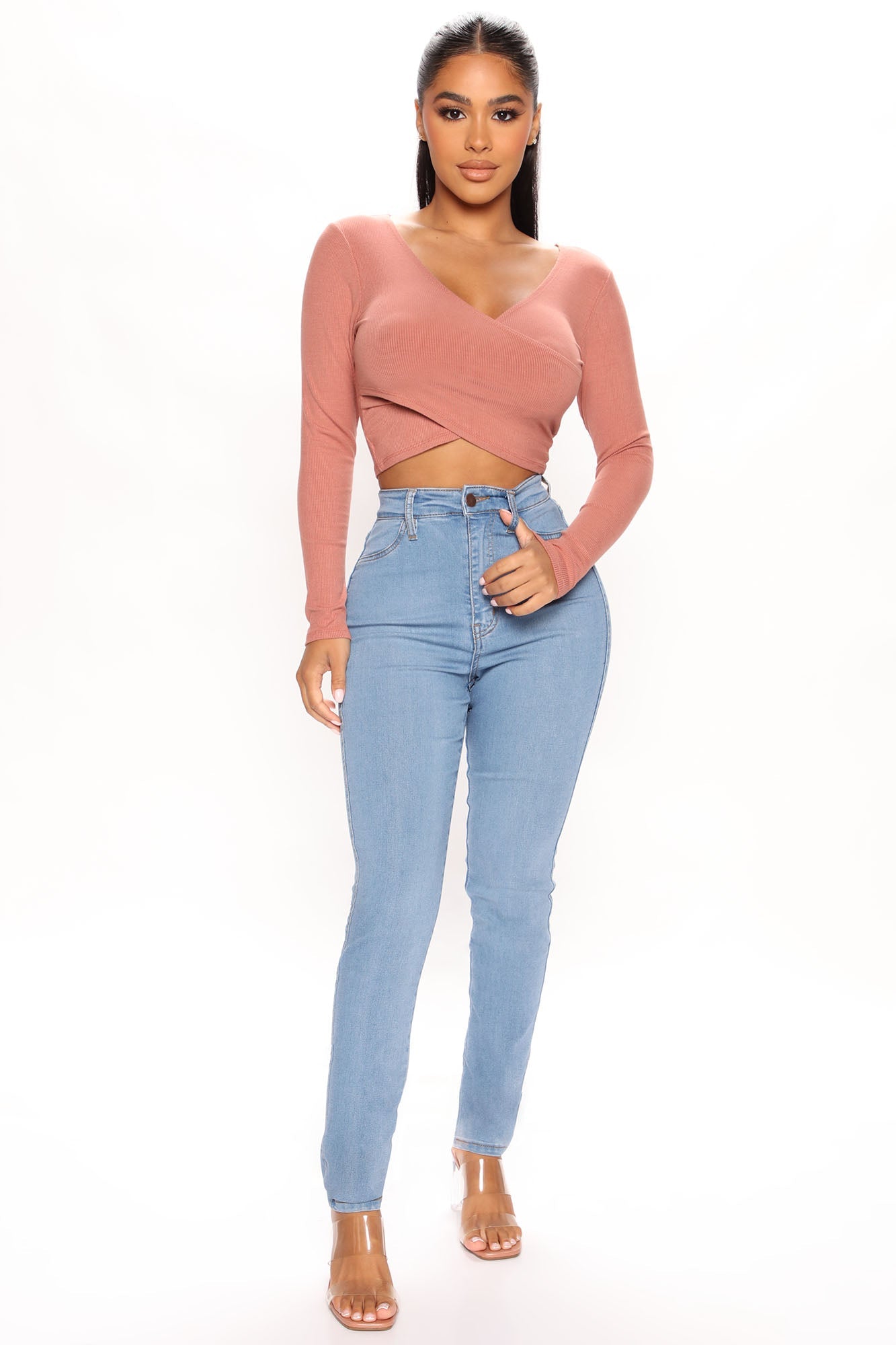 Joyce Long Sleeve Wrap Top - Rust