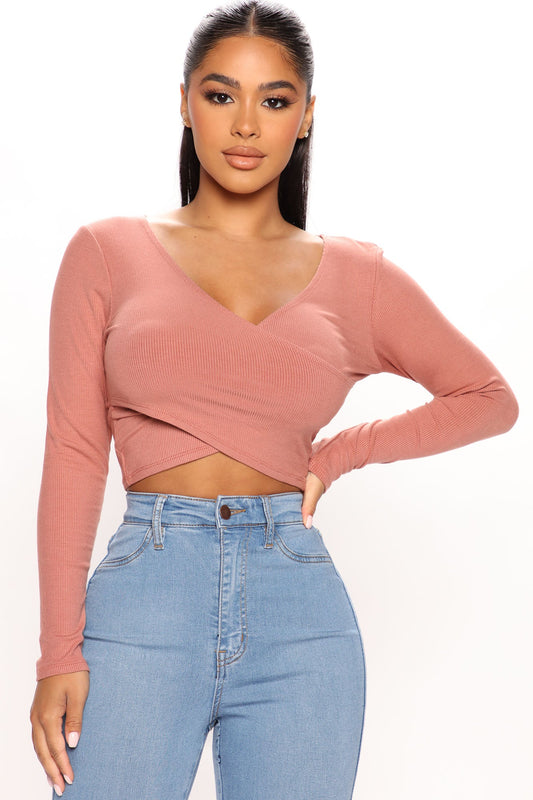 Joyce Long Sleeve Wrap Top - Rust