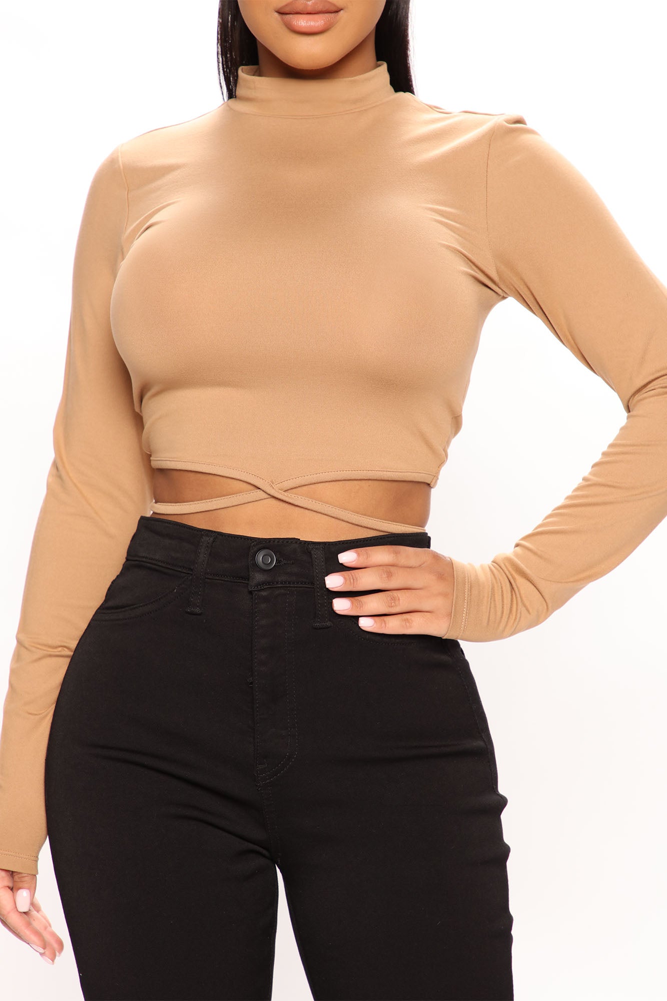 Christina Long Sleeve Crop Top - Camel