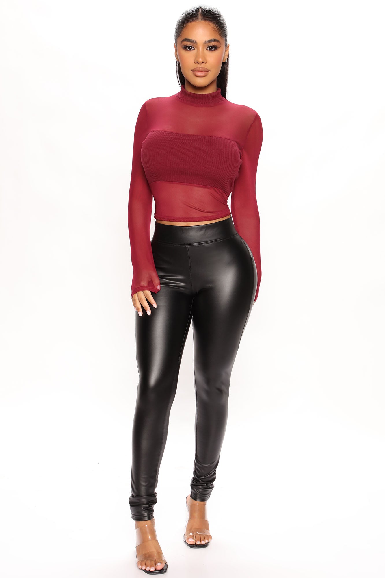 Showing Just A Little Mesh Top - Burgundy