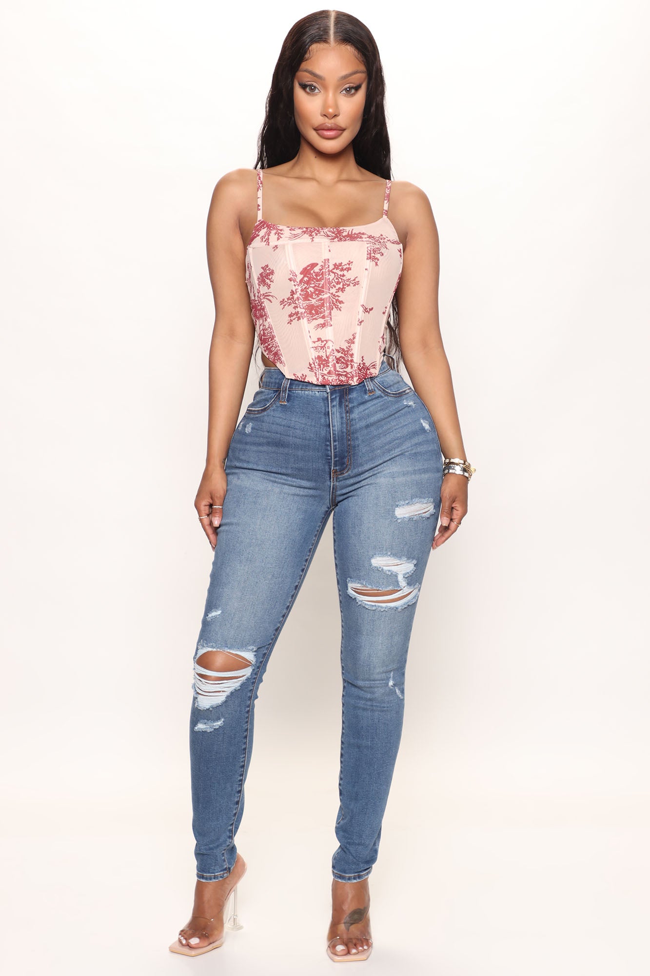 Good Days Mesh Corset Top - Burgundy/combo