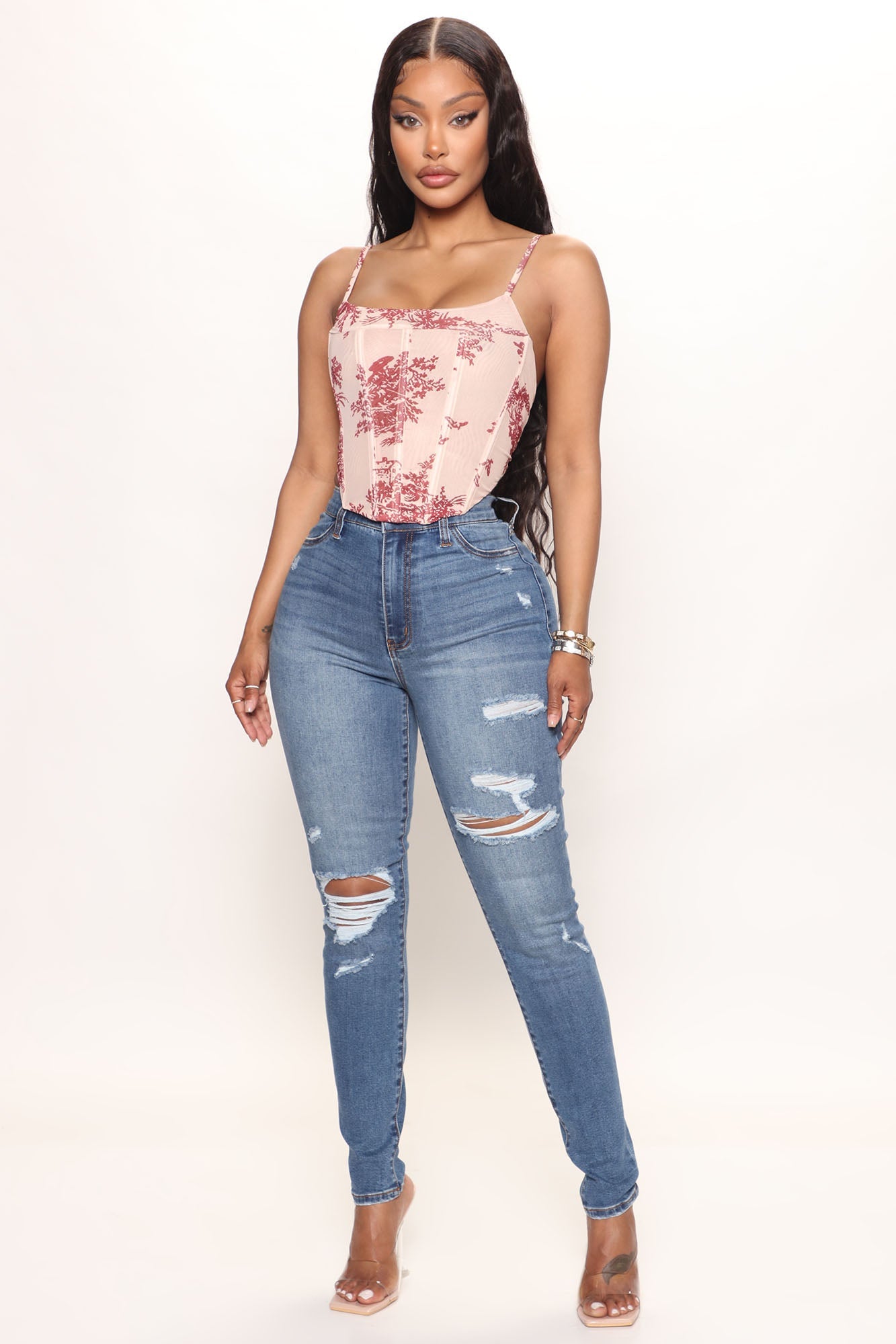 Classic Curvy Ripped Skinny Jeans - Medium Wash