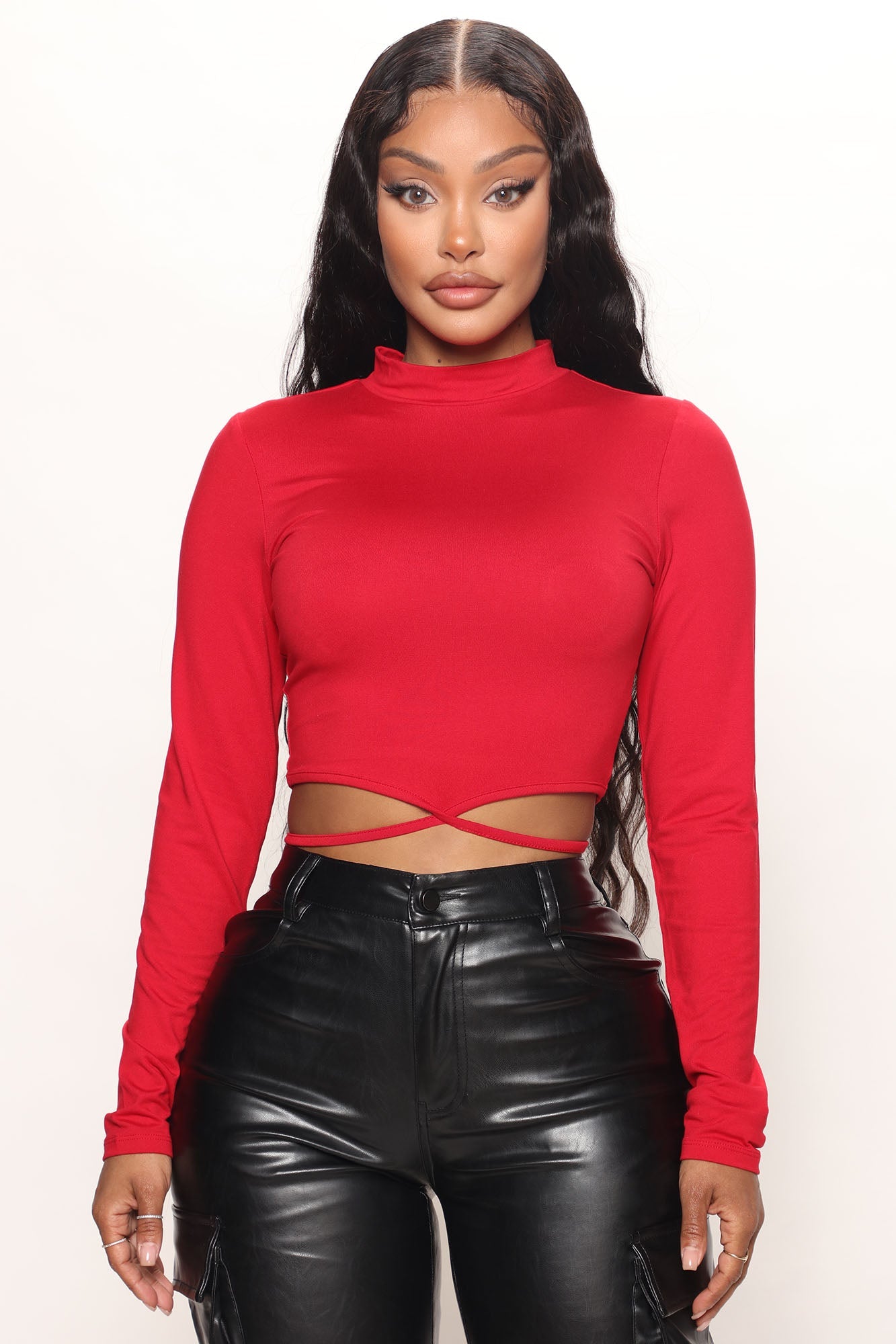 Christina Long Sleeve Crop Top - Red