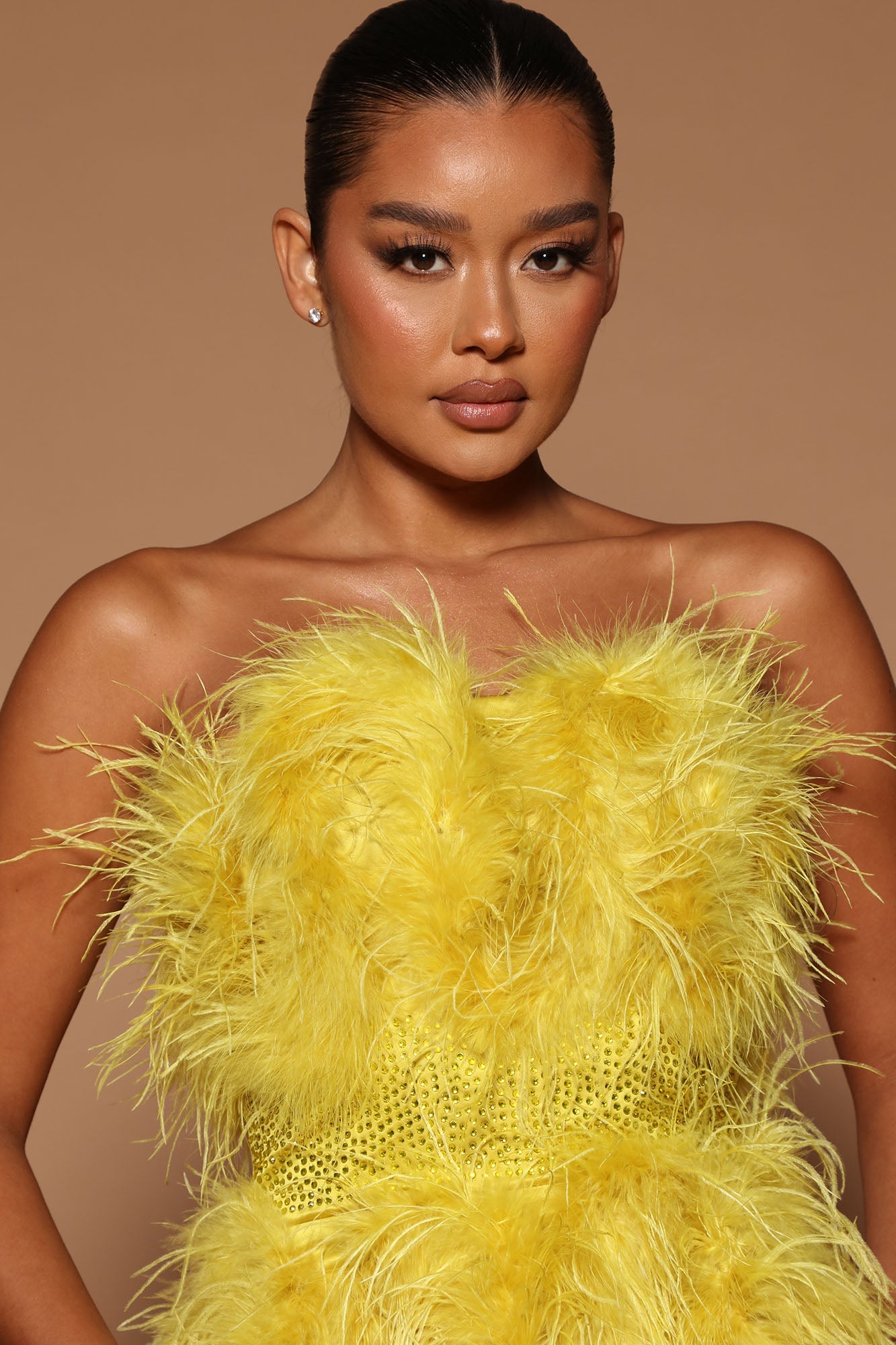 Lorina Feather Mini Dress - Chartreuse