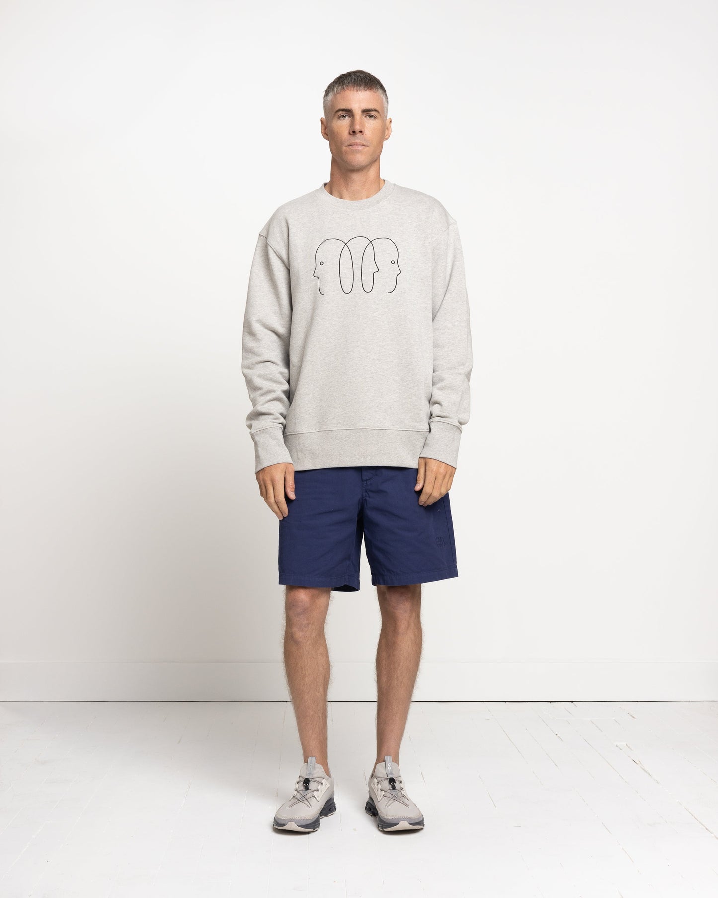 Norse Projects x GM Arne Faces Crewneck in Light Grey