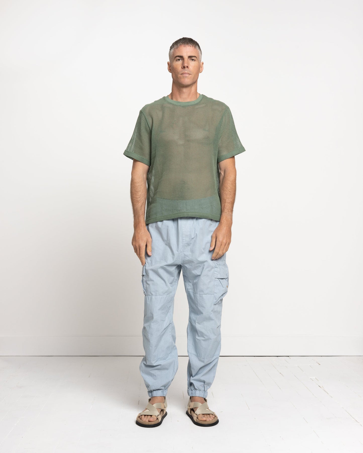 Cotton Mesh Crew in Green