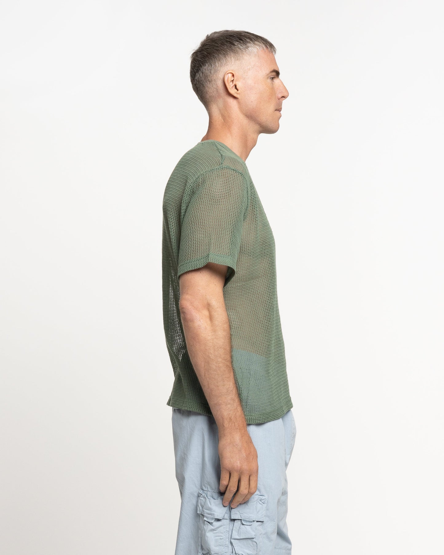 Cotton Mesh Crew in Green