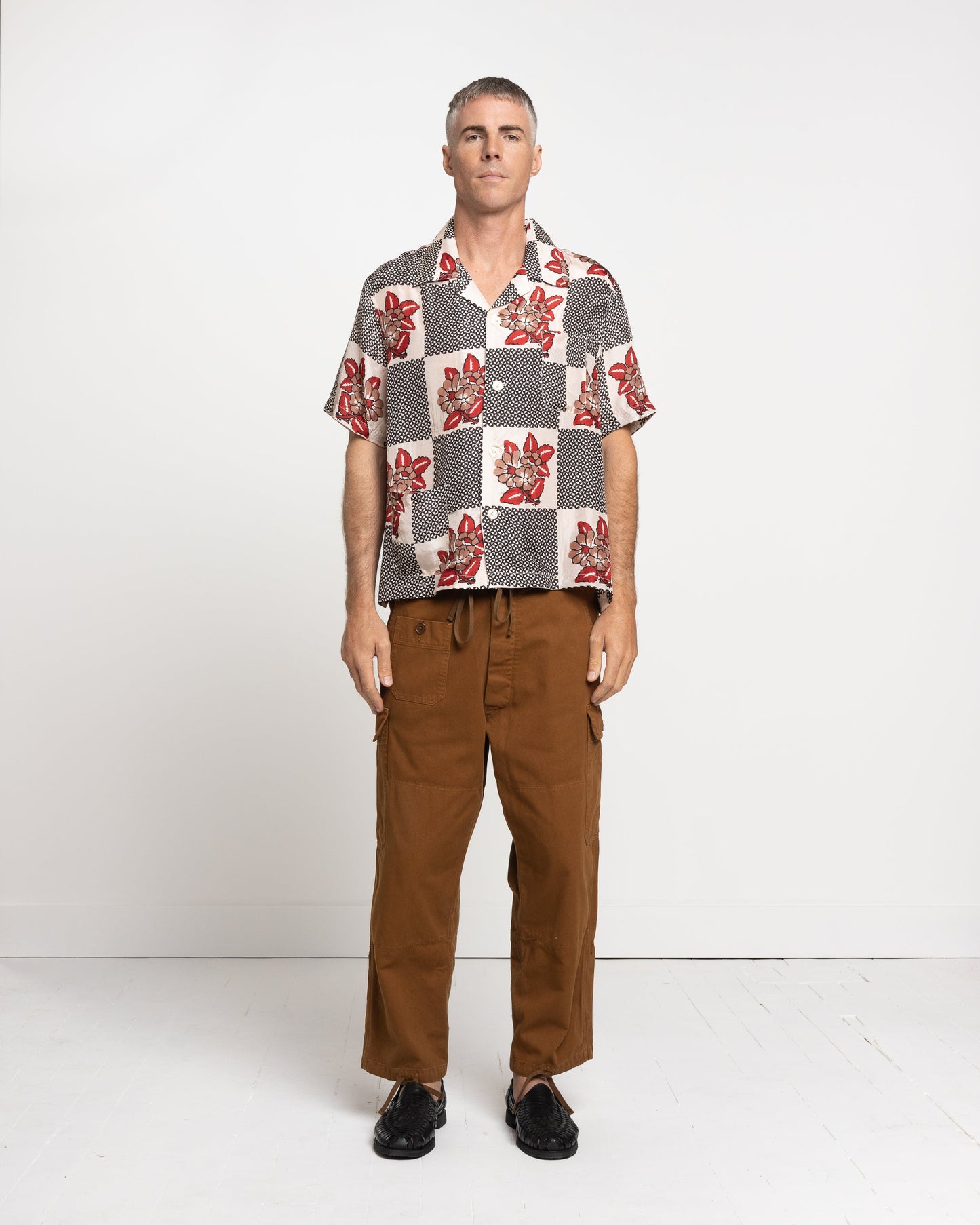 Checker Bloom Short Sleeve Shirt in Blue