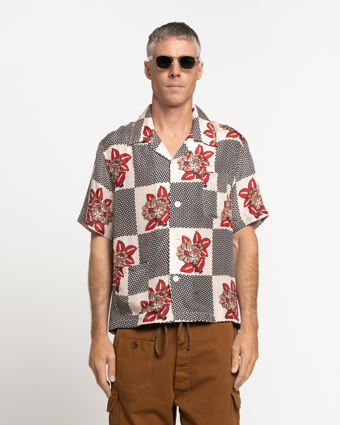Checker Bloom Short Sleeve Shirt in Blue
