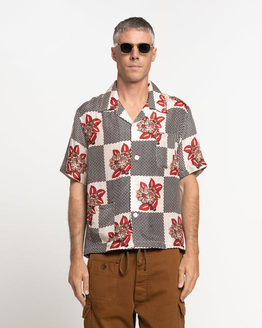 Checker Bloom Short Sleeve Shirt in Blue