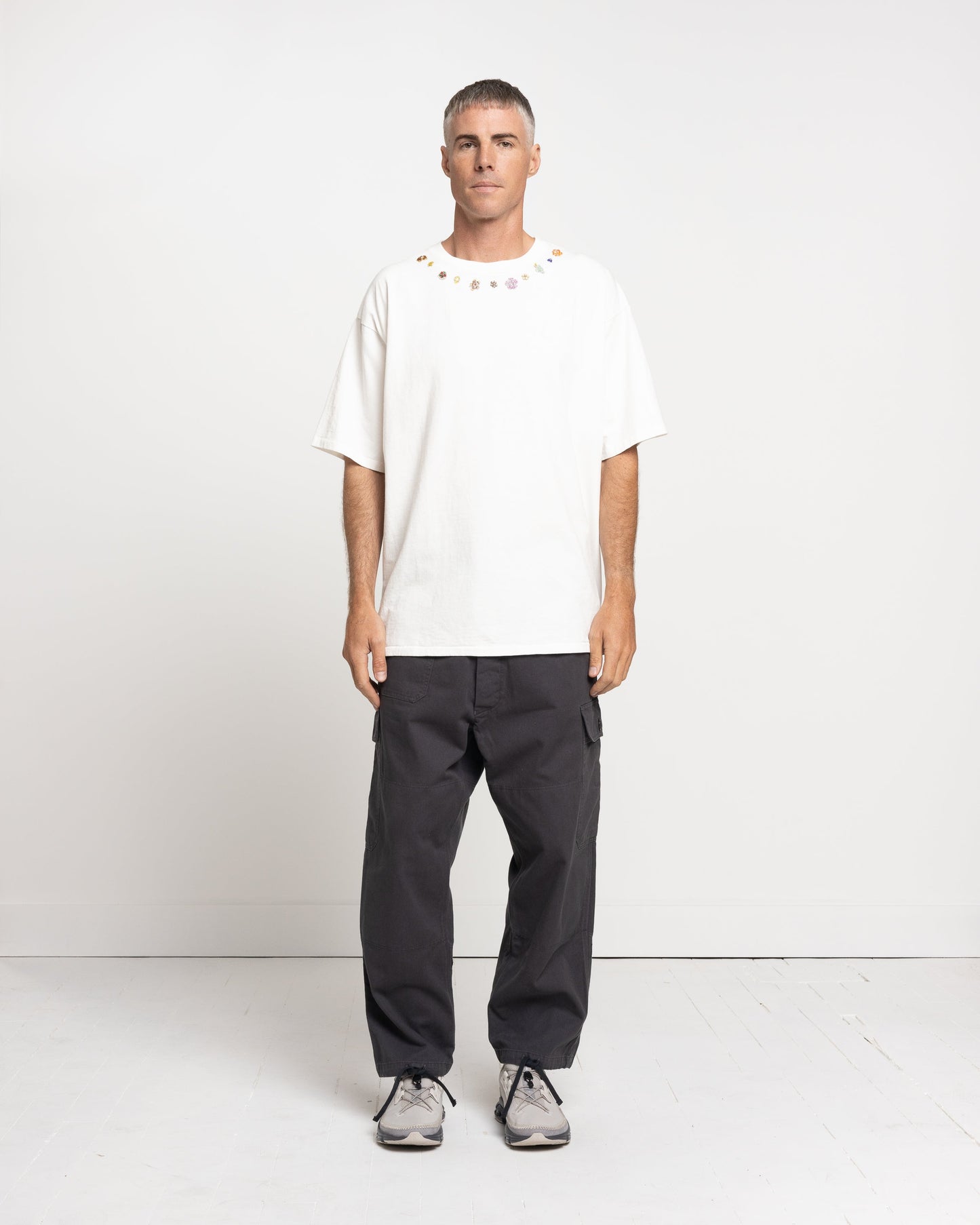 Beaded Necklace Tee in White