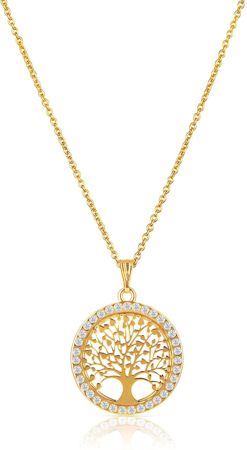 Tree of Life Pendant with Created Moissanite in 14K Gold Over Sterling Silver