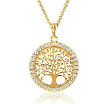 Tree of Life Pendant with Created Moissanite in 14K Gold Over Sterling Silver