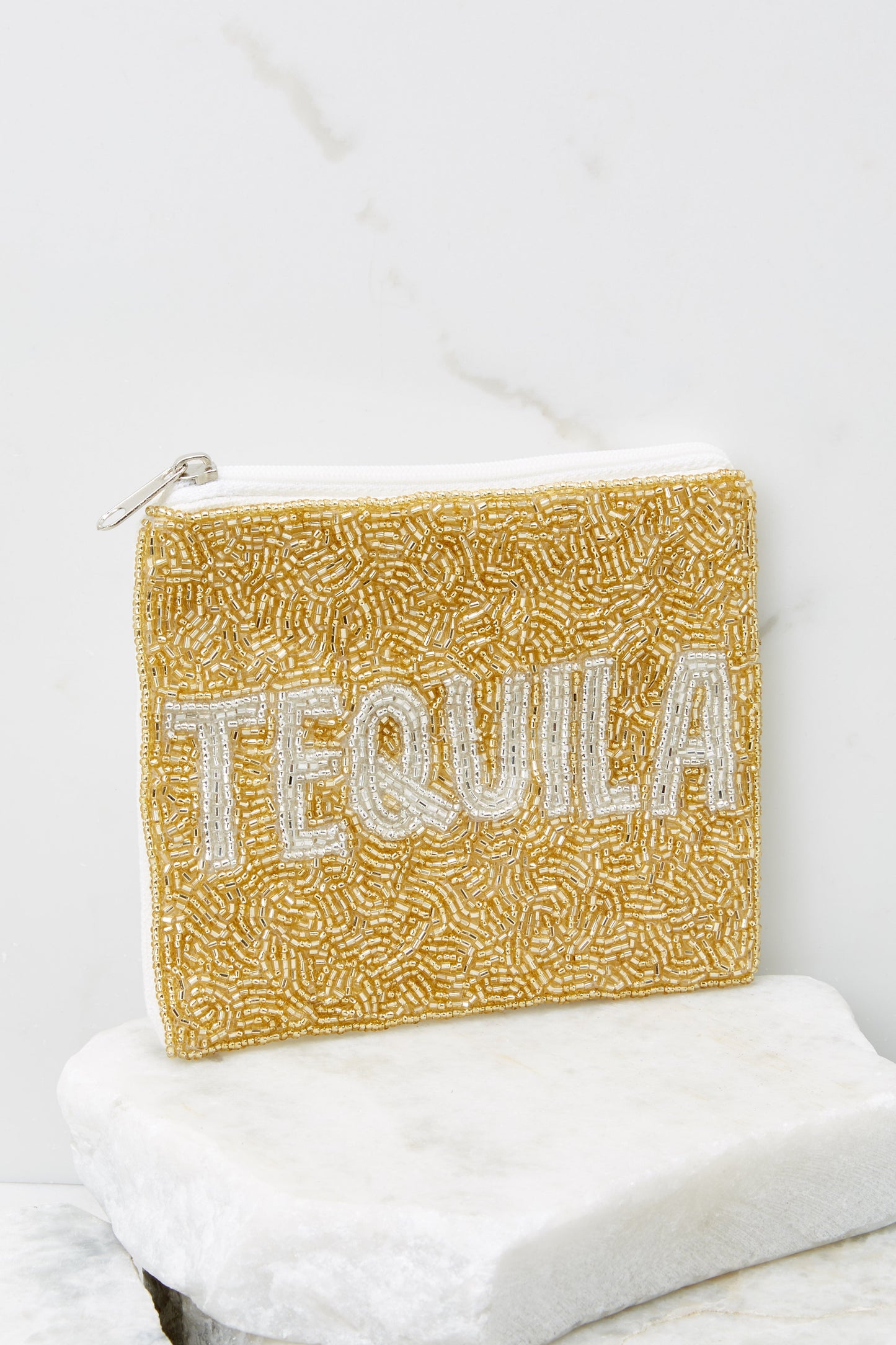 The Secret To Happiness Gold Beaded Pouch