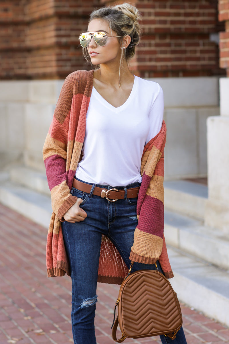 Make Your Mind Up Orange Multi Stripe Cardigan