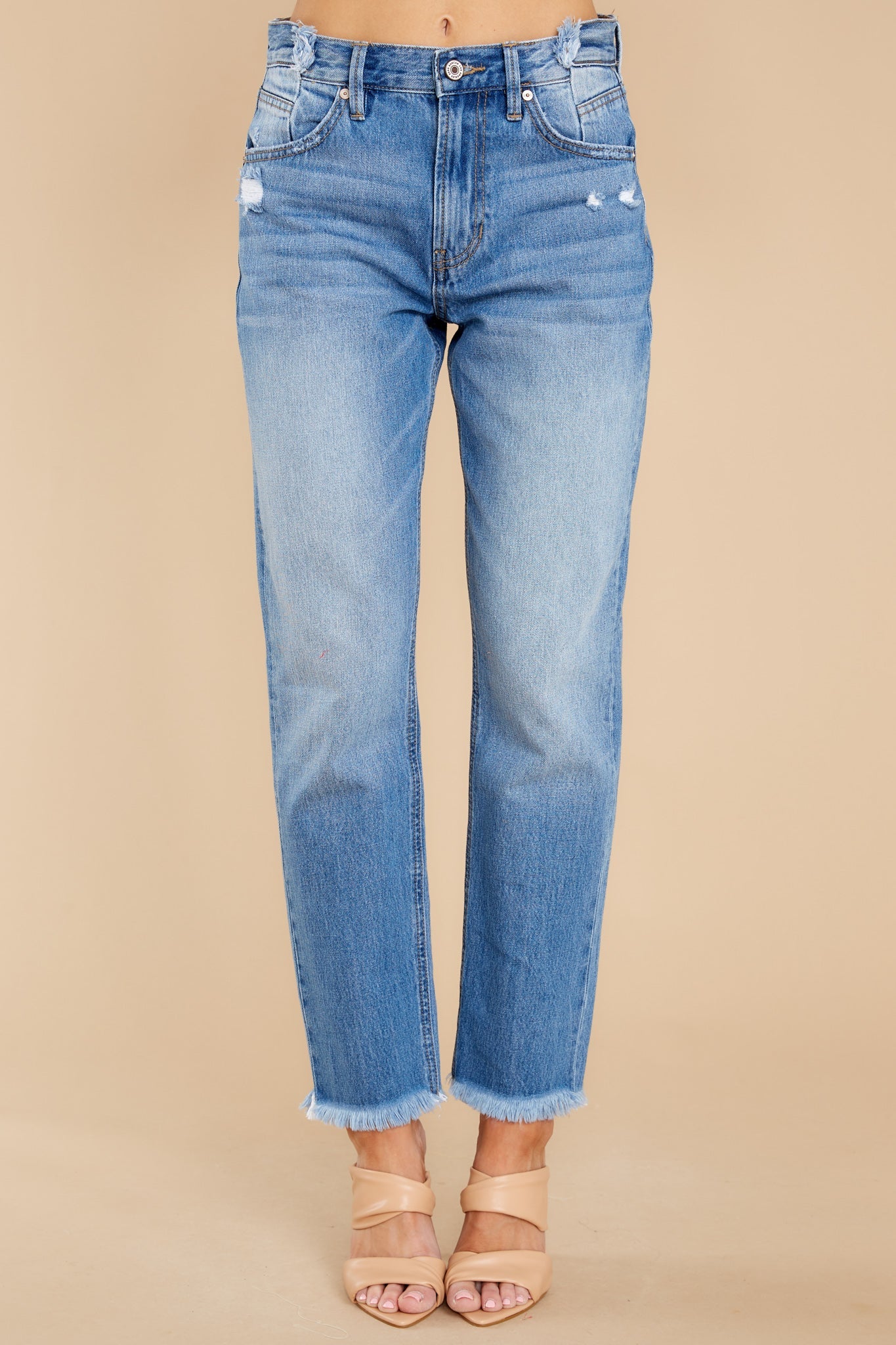 Breeze Through Medium Wash Distressed Straight Jeans