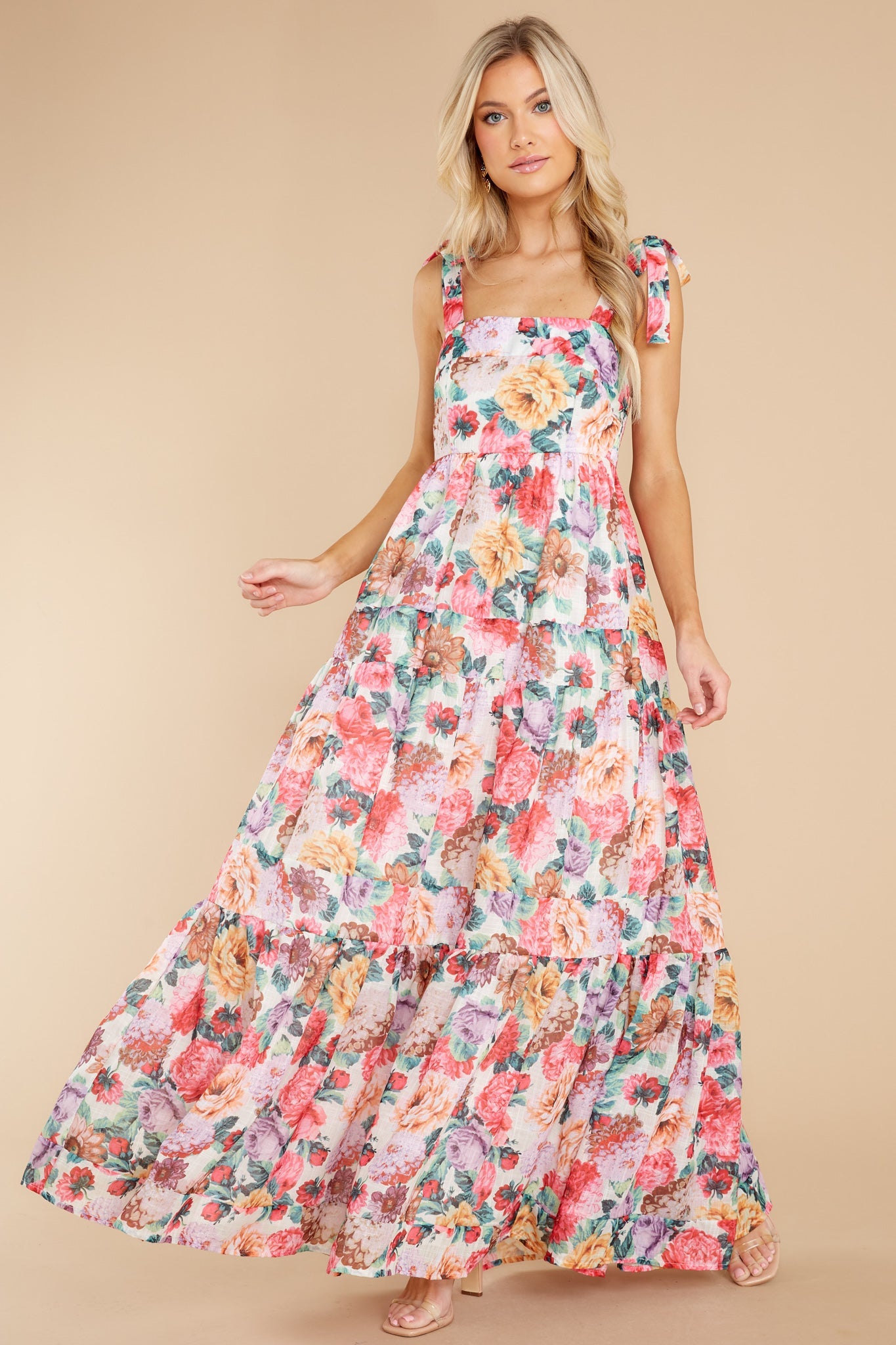 Queen Of Roses Pink Floral Print Cotton Maxi Dress