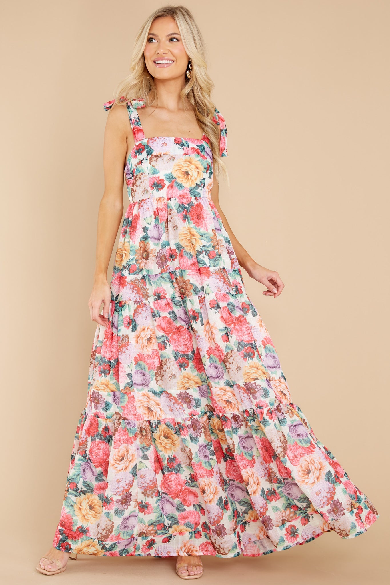 Queen Of Roses Pink Floral Print Cotton Maxi Dress