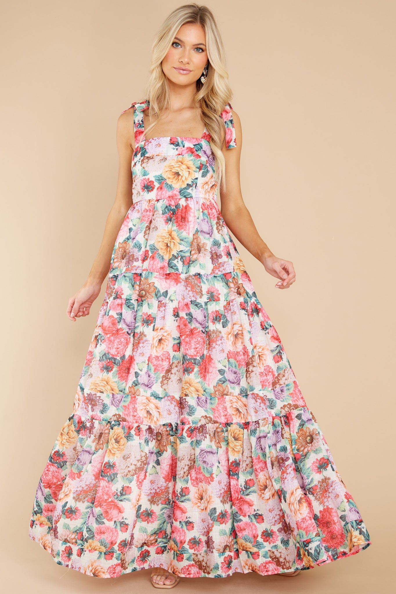 Queen Of Roses Pink Floral Print Cotton Maxi Dress