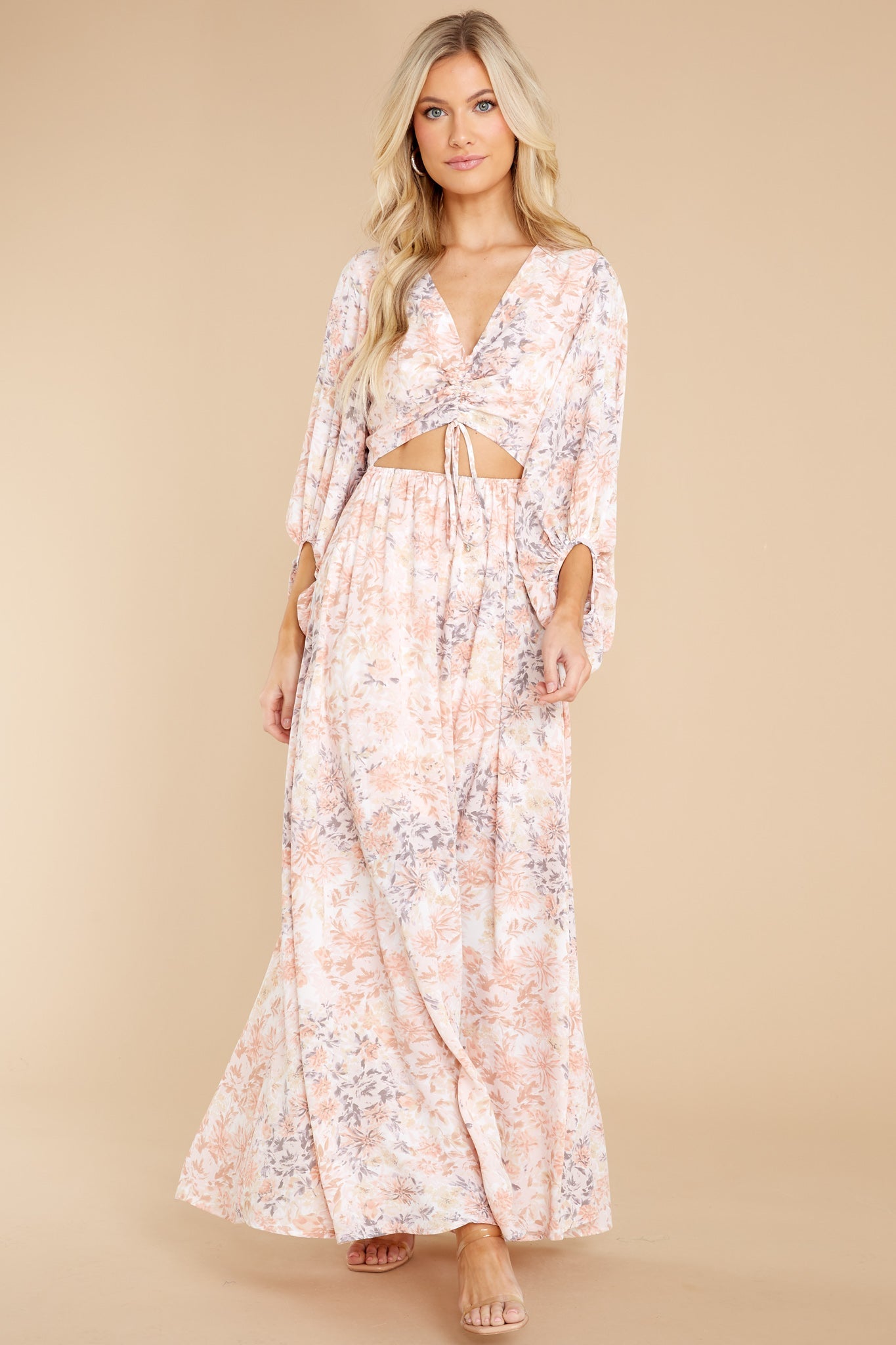 Take Me To Brunch Peach Floral Maxi Dress