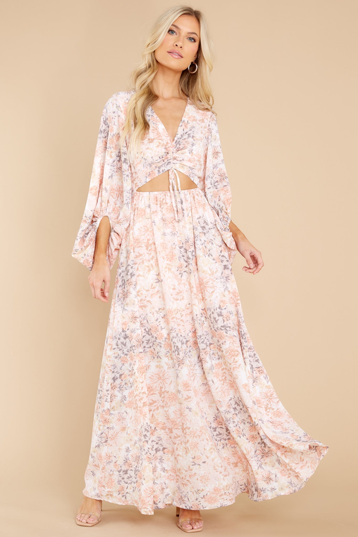 Take Me To Brunch Peach Floral Maxi Dress