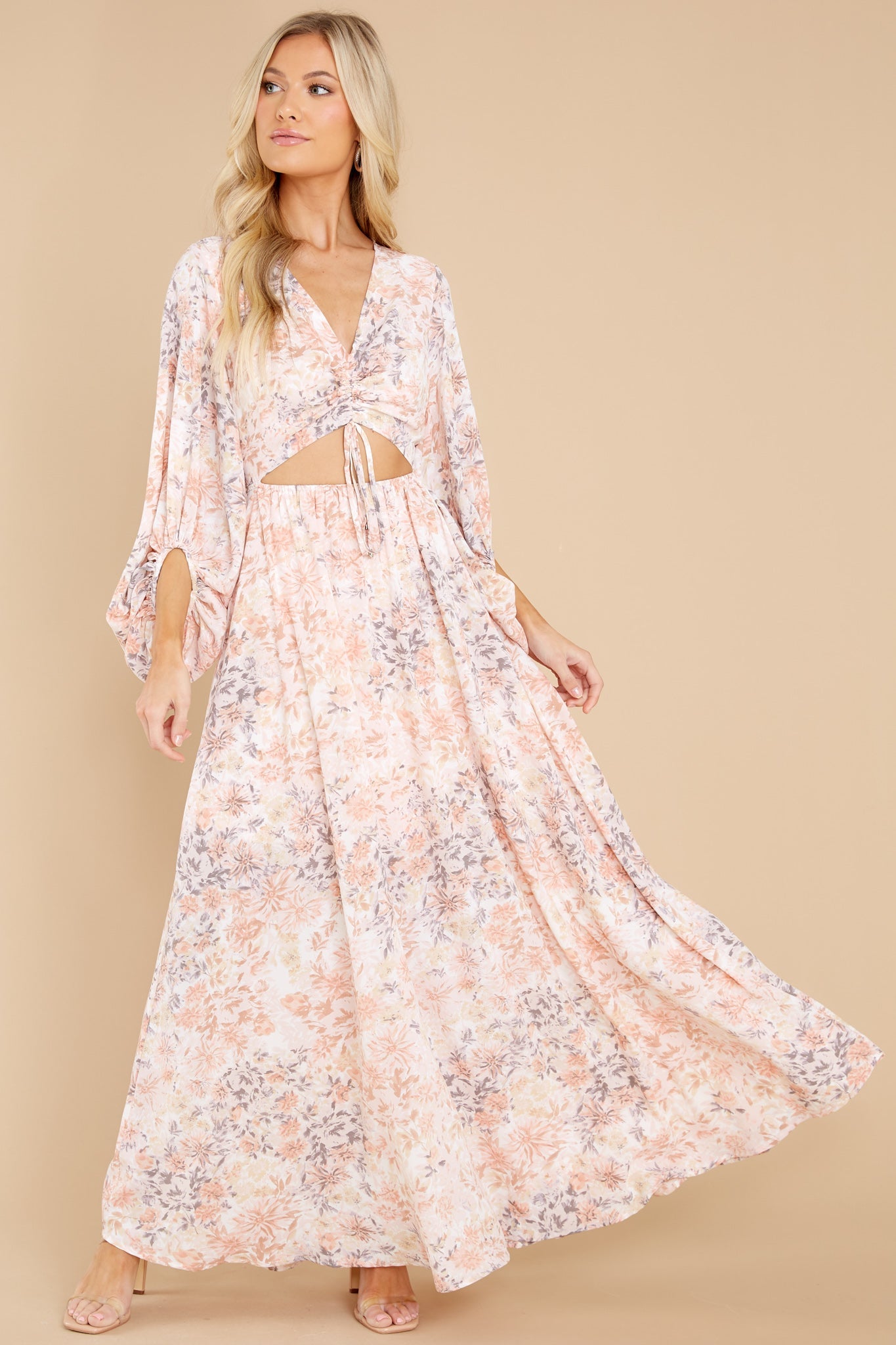 Take Me To Brunch Peach Floral Maxi Dress