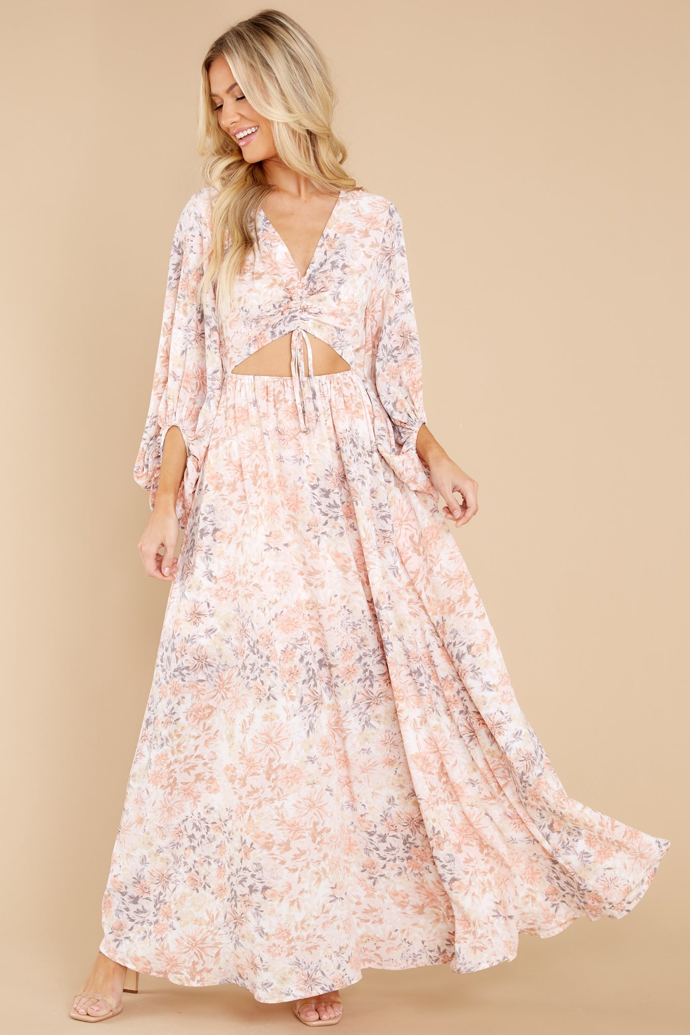 Take Me To Brunch Peach Floral Maxi Dress