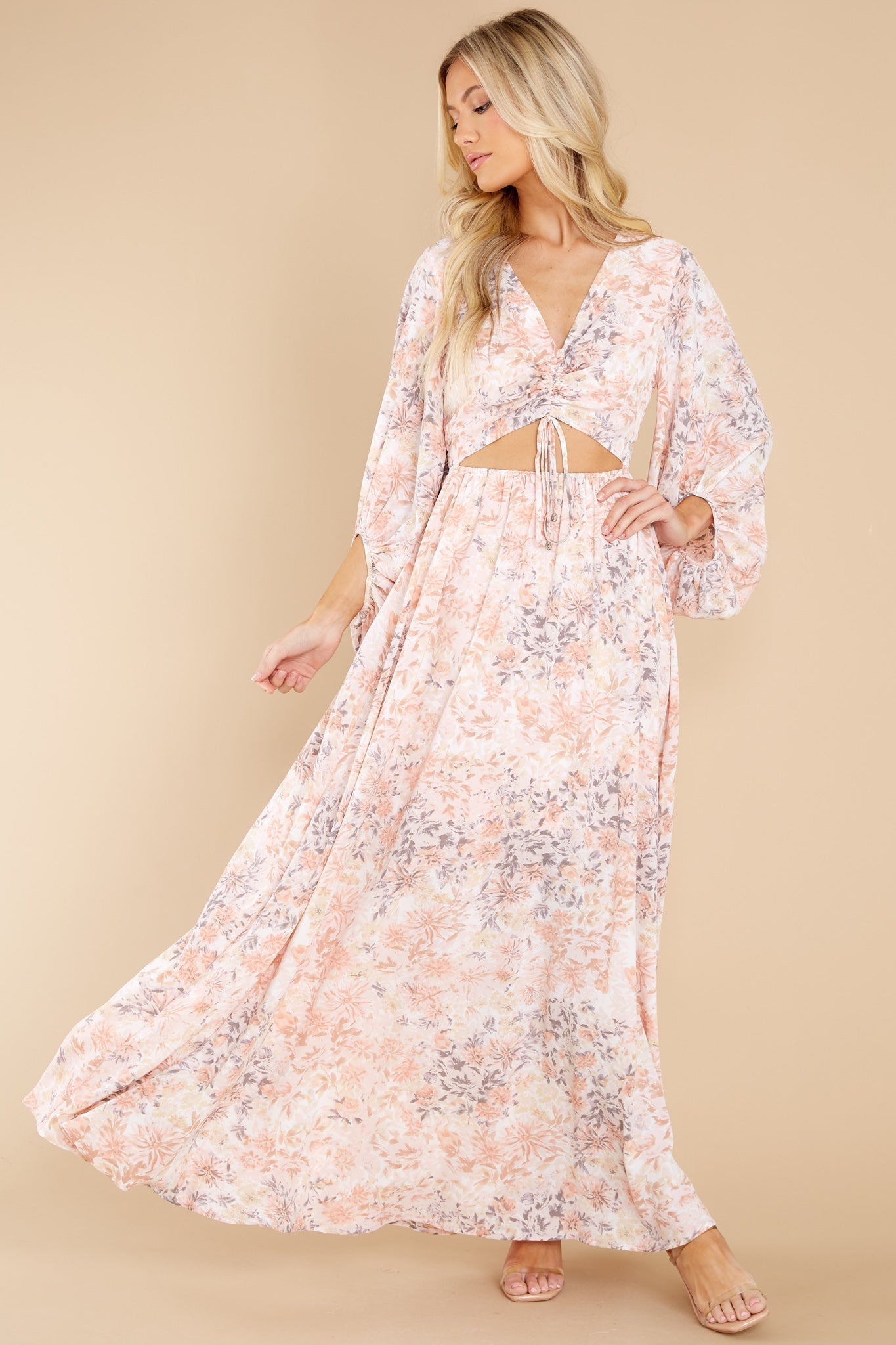 Take Me To Brunch Peach Floral Maxi Dress