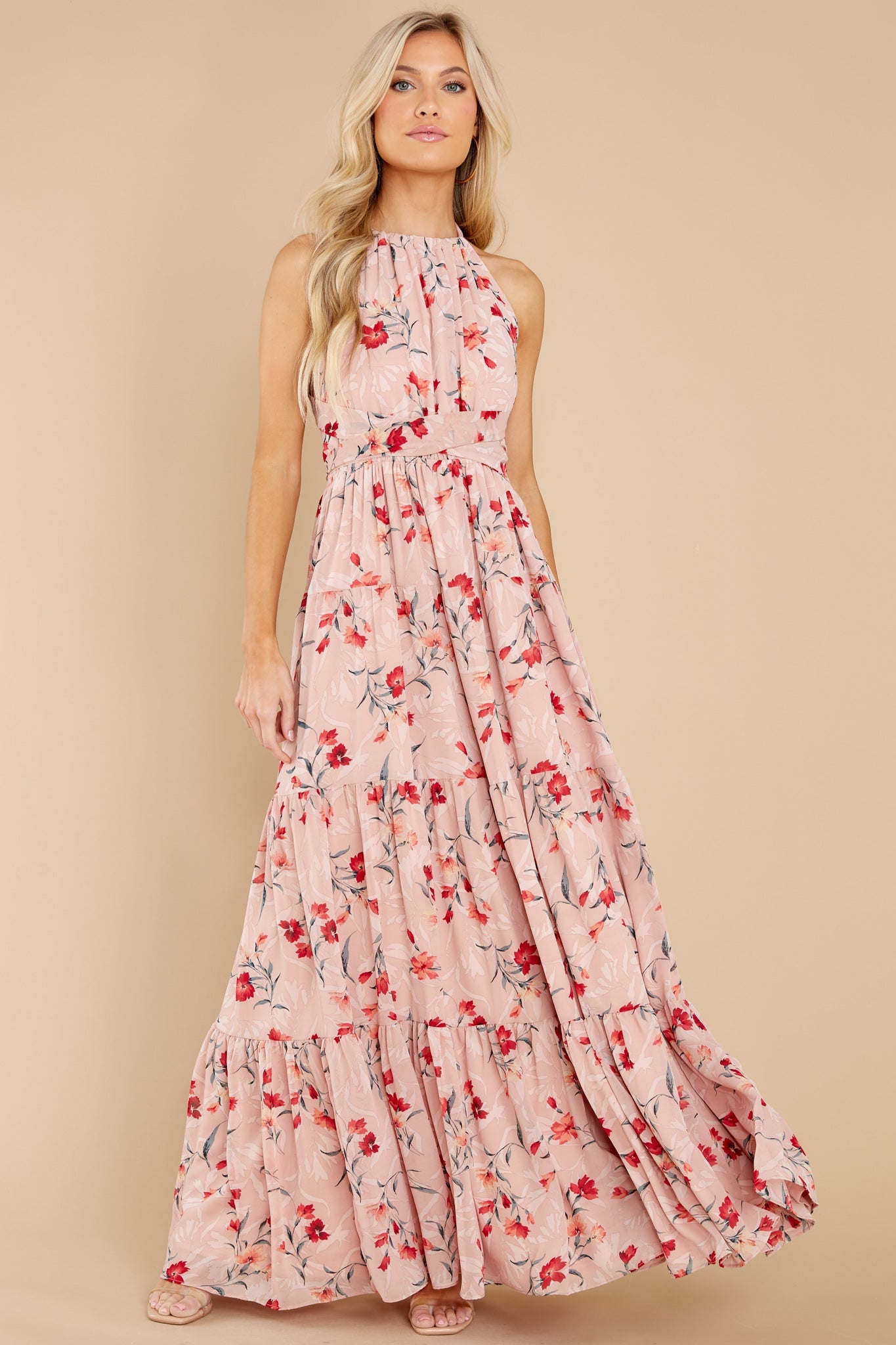 Heat Of The Moment Blush Floral Print Maxi Dress