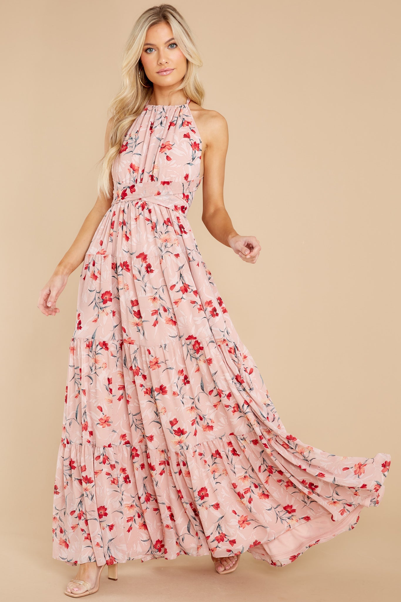 Heat Of The Moment Blush Floral Print Maxi Dress