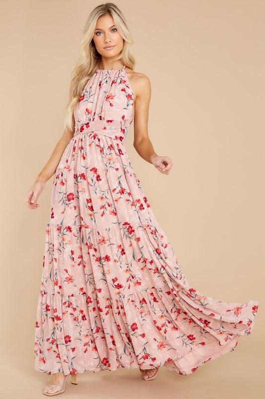 Heat Of The Moment Blush Floral Print Maxi Dress